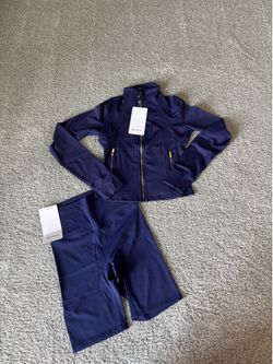 navy blue gold zipper set with shorts