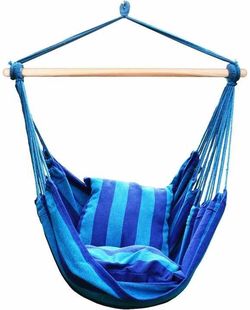 Blue Striped Hanging Rope Hammock Chair