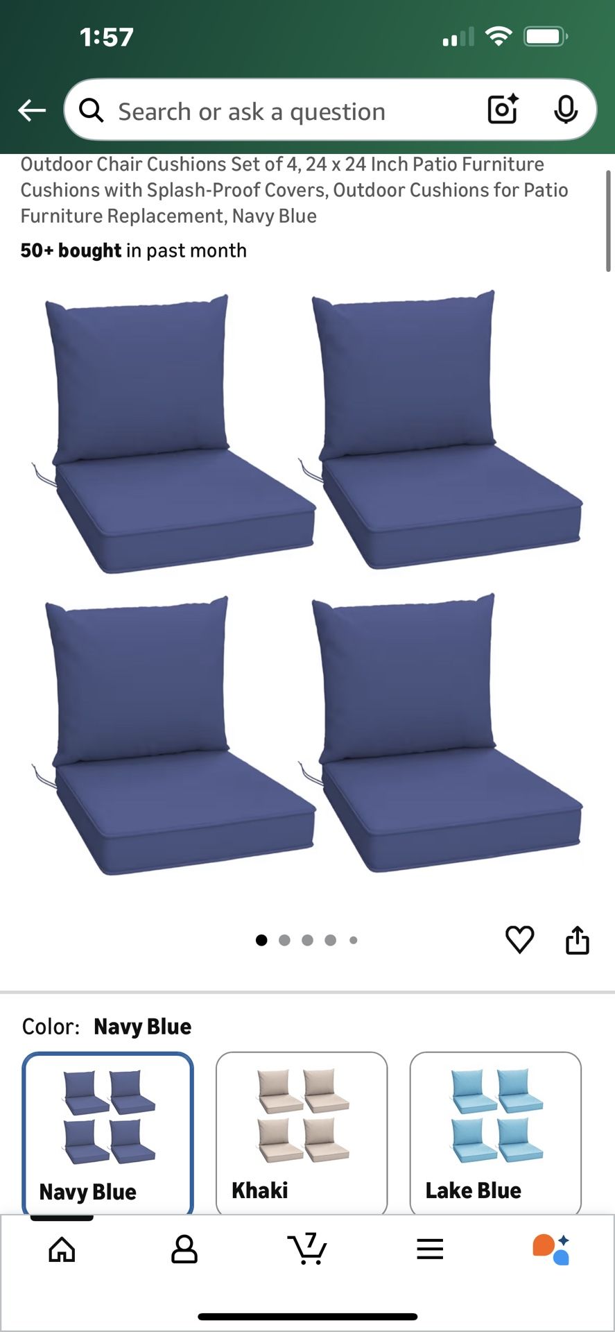 Outdoor Cushions for Patio Furniture, Thick Seat Cushion Set of 4, Fade Resistant Couch Chair Replacement Cushions High Density Deep Wicker C