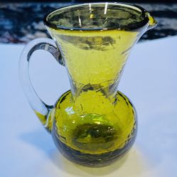 Vintage Large Mouth Green Crackle Glass Creamer 