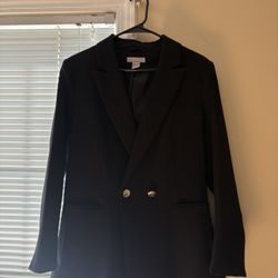 H&M Double E-breasted Blazer, Black, Size 8