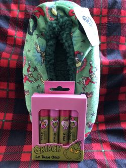 Grinch Slipper Socks And Lip Balm