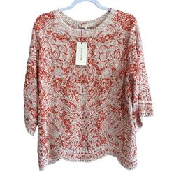 NWT Anthropologie Solitaire Tunic Top Embroidered Red White Floral Beach Large