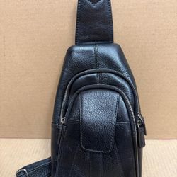 Premium Black Leather Crossbody Sling travel Bag