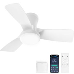 32 Inch Low Profile Led Lights for Bedroom Bladeless Fan for Bedroom Kids Room and Living Room Ceili