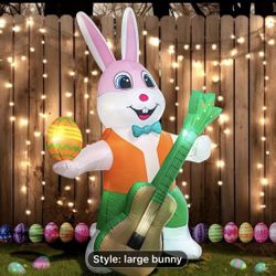 6.0 FT Easter Inflatable Bunny With rocking Guitar ,Eggs, Blow Up Easter Bunny Decorations Outdoor, Unique Lighted Easter Decorations For Indoor Outdo
