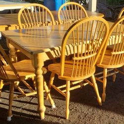 Farmhouse White Oak Dining Set/ Table and 6 Chairs/Solid Wood/Drawer/Rustic/Farmhouse/Country/Rare