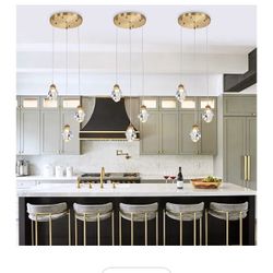3 Lights Crystal Pendant Light Modern Cluster Chandelier - Dimmable LED Pendant Light Fixture with Brass Teardrop Design - Stylish Lighting for Kitche