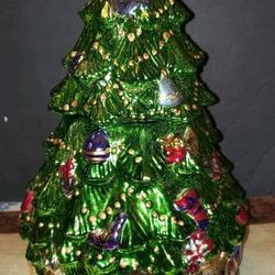 Vintage Metallic Christmas Tree Ceramic Cookie Jar- 1998 Amd 2 Pieces