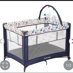 Pamo Babe Portable Playard,Sturdy Playard With Padded Mat And Toy Bar With Soft Toys (Blue)  Open box item  INVENTORY NUMBER: 10(contact info removed)