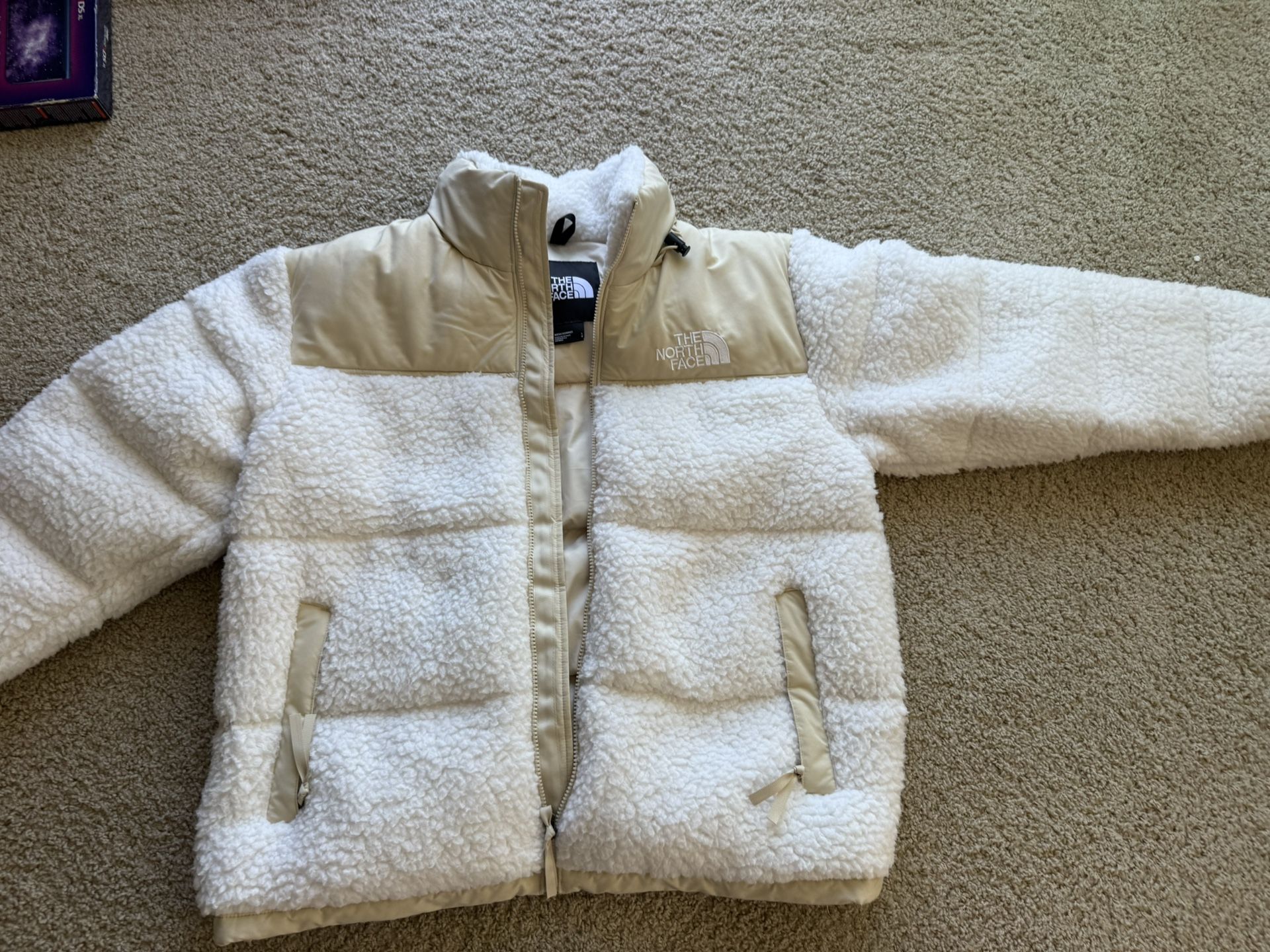 North Face Jacket Mens Large Beige Sherpa Nuptse Down Puffer High Pile