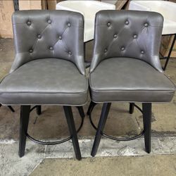 Counter Height Bar Stools Set of 2, 26" Swivel Faux Leather Upholstered Bar Stools with Backs and Me