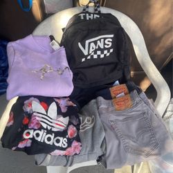 Vans Back Pack Clothes, Levi, Hollister, Quilt, Shoes More Clothes In Bags