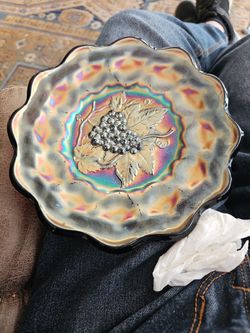 Fenton Glass Dish With Grapes