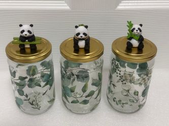 Handmade 8”H Panda Jar Set
