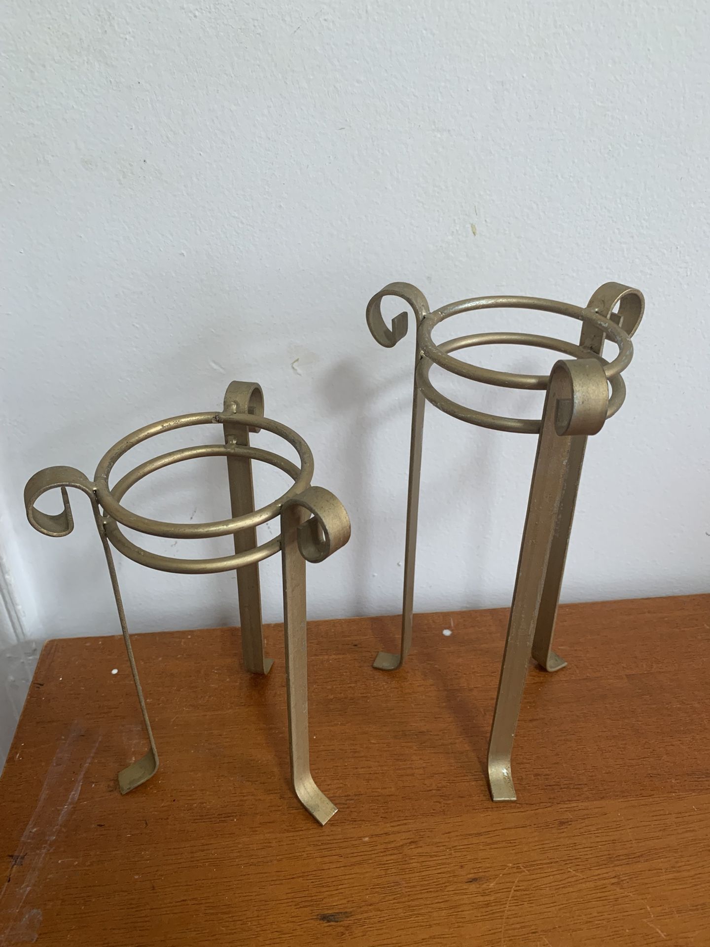 Pair Of Gold Tone Wrought Iron Planters/Candle Holders MGM Deco