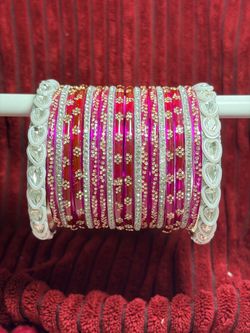 20 piece set Pink Bridal Bangle Set with Rhinestones