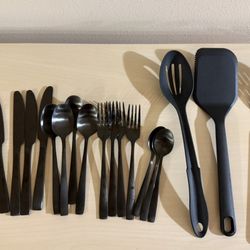 Set Of Black Silverware And Utensils