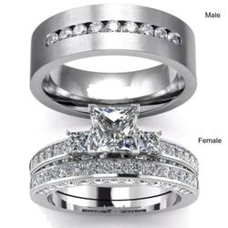 Couple rings band for him and ring for her. His sizes9,10 her sizes 5,7,8