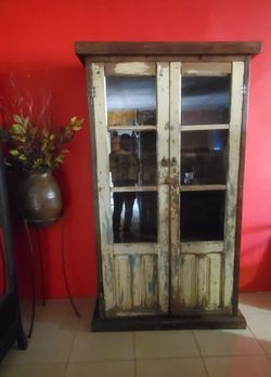 beautiful rustic armoire or wardrobe w/ antiques door