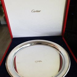 Vintage Cartier Polished Pewter Silver Tray With Original Red Box