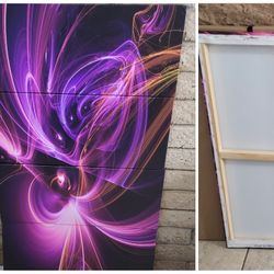 Canvas Wall Art - Purple Fractal Light Dark Art piece - 4 Piece