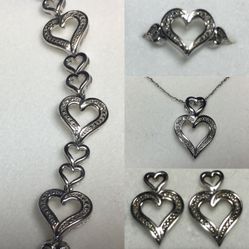 Diamond heart shape 4 piece sterling silver BRAND NEW
