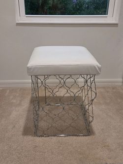 Chrome Wire Stool with White Cushion