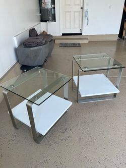 Modern Glass Top End Tables Set of 2