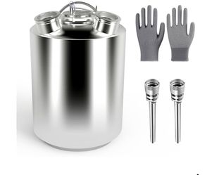 DRKSBESTO 2.5 Gallon / 10 L Kegerator Cleaning Kit, 304 Stainless Steel Line Cleaning Can with 2 D Couplers and NonSlip Gloves