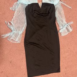 New Large Black Blue Stretchy Sheer Ruffle Dress Cocktail Everything