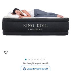 King Koil Plush Pillow Top King Air Mattress with Built-in High-Speed Pump Best for Home, Camping, Guests, 20" King Size Luxury Double Airbed Adjustab