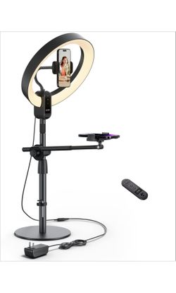 viozon Soporte en vivo con anillo de luz LED de 12 pulgadas, exterior de 24 W 6500 K, dos soportes para teléfono celular compatibles con teléfonos cel