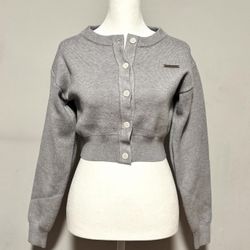 Grey Cropped Button-Up Cardigan - Size: S