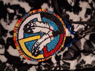 HAND-BEADED LEATHER MEDALLION – Handmade in Prison – $40 OBO