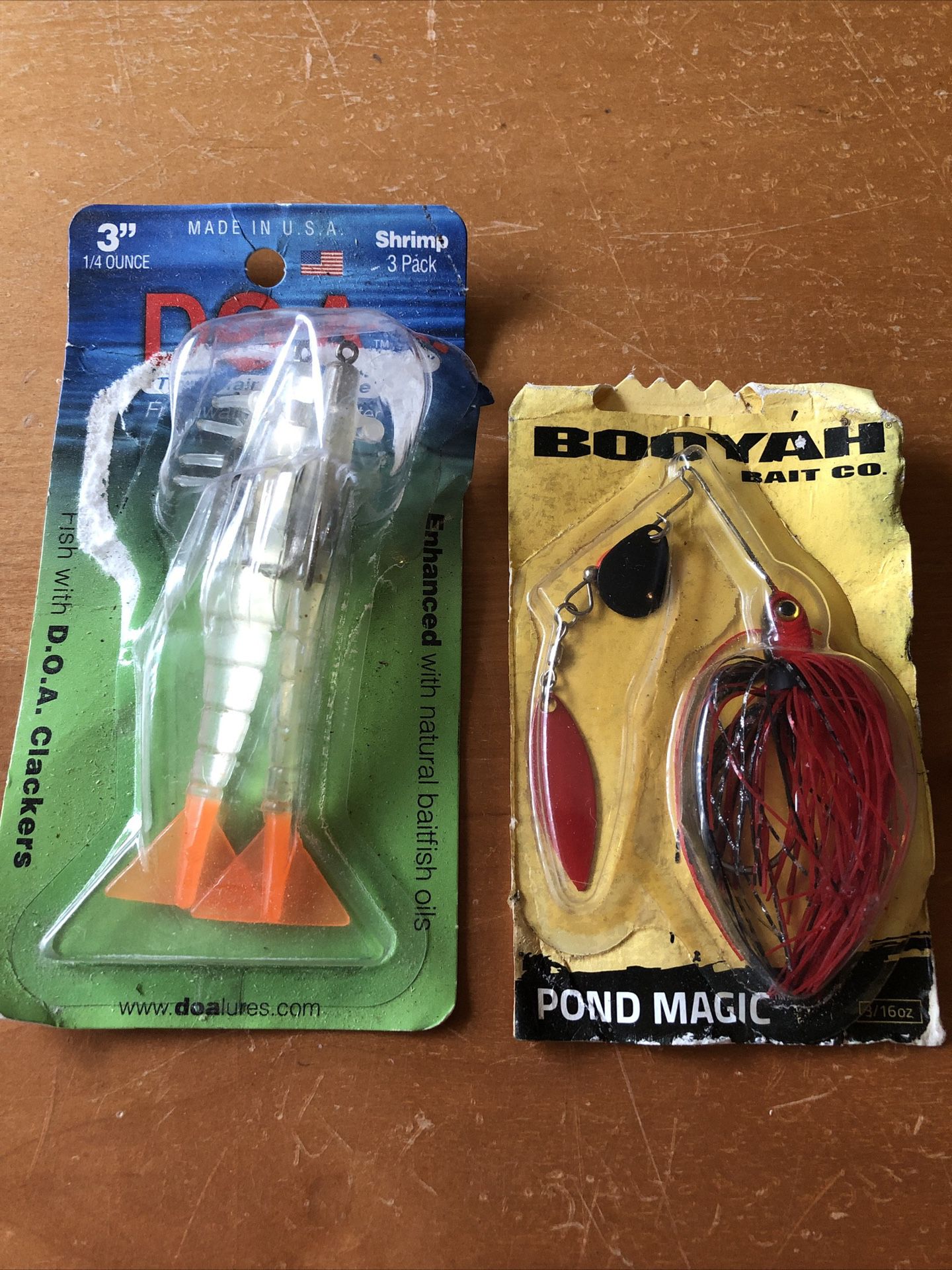 Lot Of 2 Fishing Lures: 2 Shrimp D.O.A. & Booyah Pond Magic