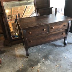 Scroll Leg Lowboy Mirrored Dresser