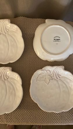Pier 1 Pumpkin Shaped Serving Dishes 8” Stoneware Autumn Thanksgiving Set 4