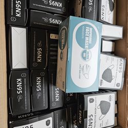 Box with KN95 masks (~1000 total) and disposable face masks