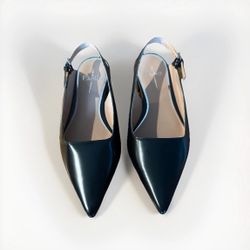 NEW Linea Paolo Black Leather Sling Back Flats Sz 7