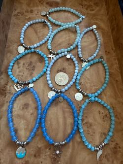 Blue catseye Bracelets with Silver Charms