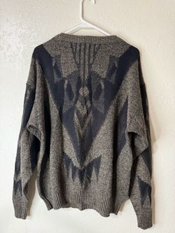 Vintage London Fog USA 1980 Gray & Black Abstract Grandpa Sweater Size XL