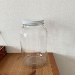 Vintage Gallon Jar Clear Glass Canister White Screw Lid