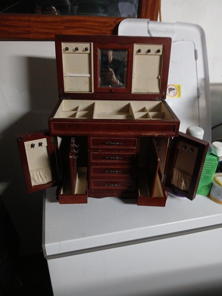 American Vintage Jewelry Box Red Wood