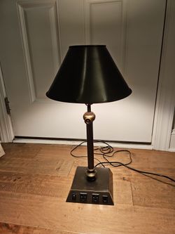 Brass Table Lamp with Built-In Power Outlets