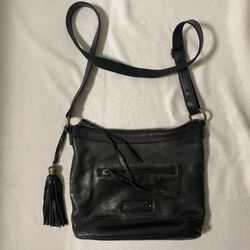 Lucky Brand Black Leather Black Crossbody Boho Fringe 13x10