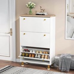 Tribesigns 3 Drawer Shoe Cabinet, Freestanding Shoe Rack Storage Organizer with Flip Door, Modern Ti