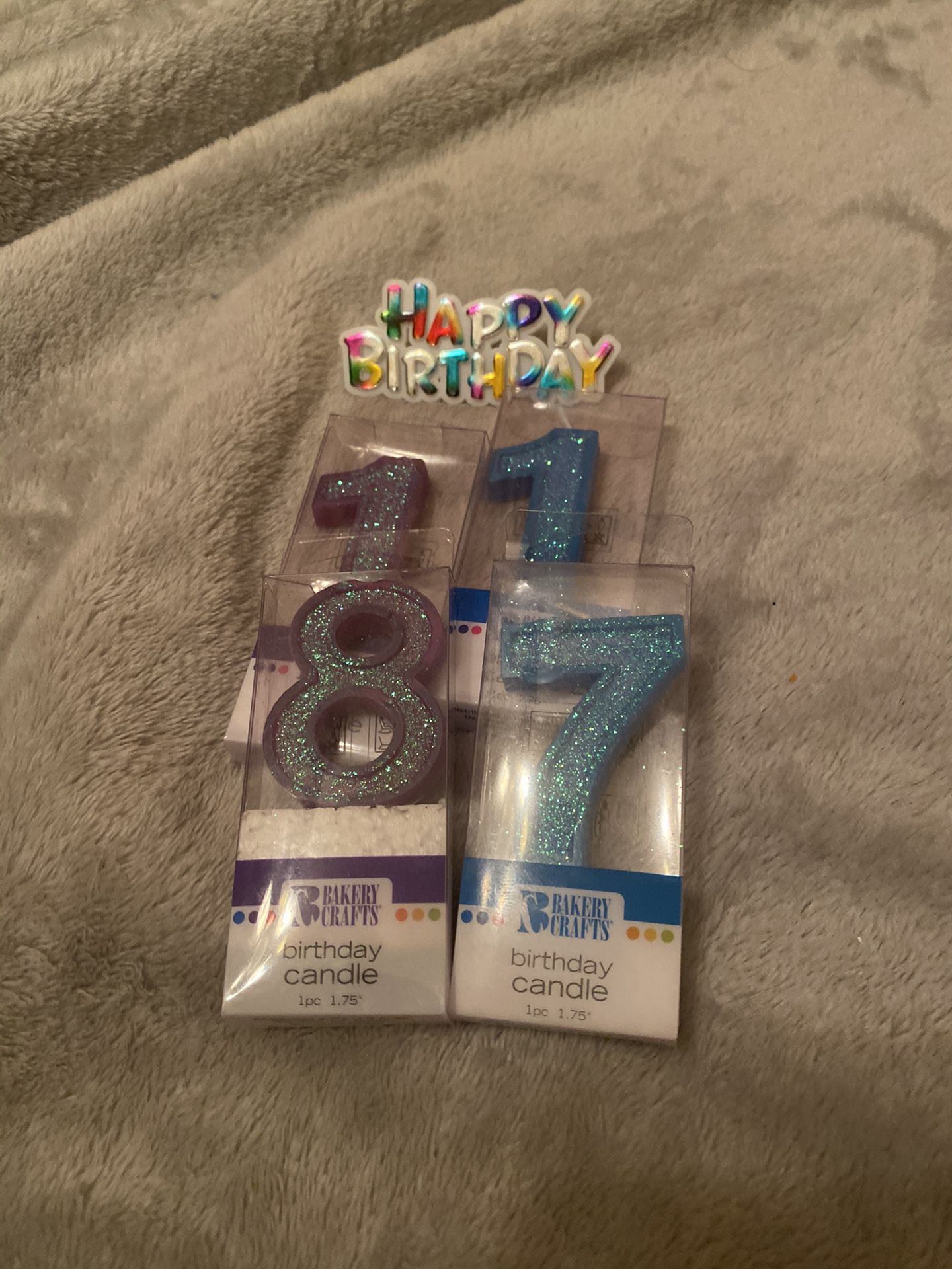 Birthday candles and Happy Birthday Cake Topper Purple and Blue