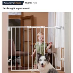 Babelio 26-43" No Bottom Bar Baby Gate for Babies, Elders and Pets, 2-in-1 White Metal NEW IN BOX 