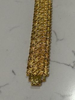 24K Gold Plated Chunky Nugget Link Bracelet Textured Statement Jewelry